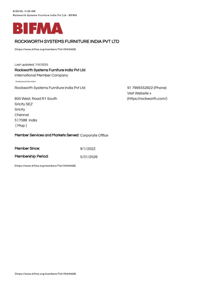 BIFMA Membership — Corporate office