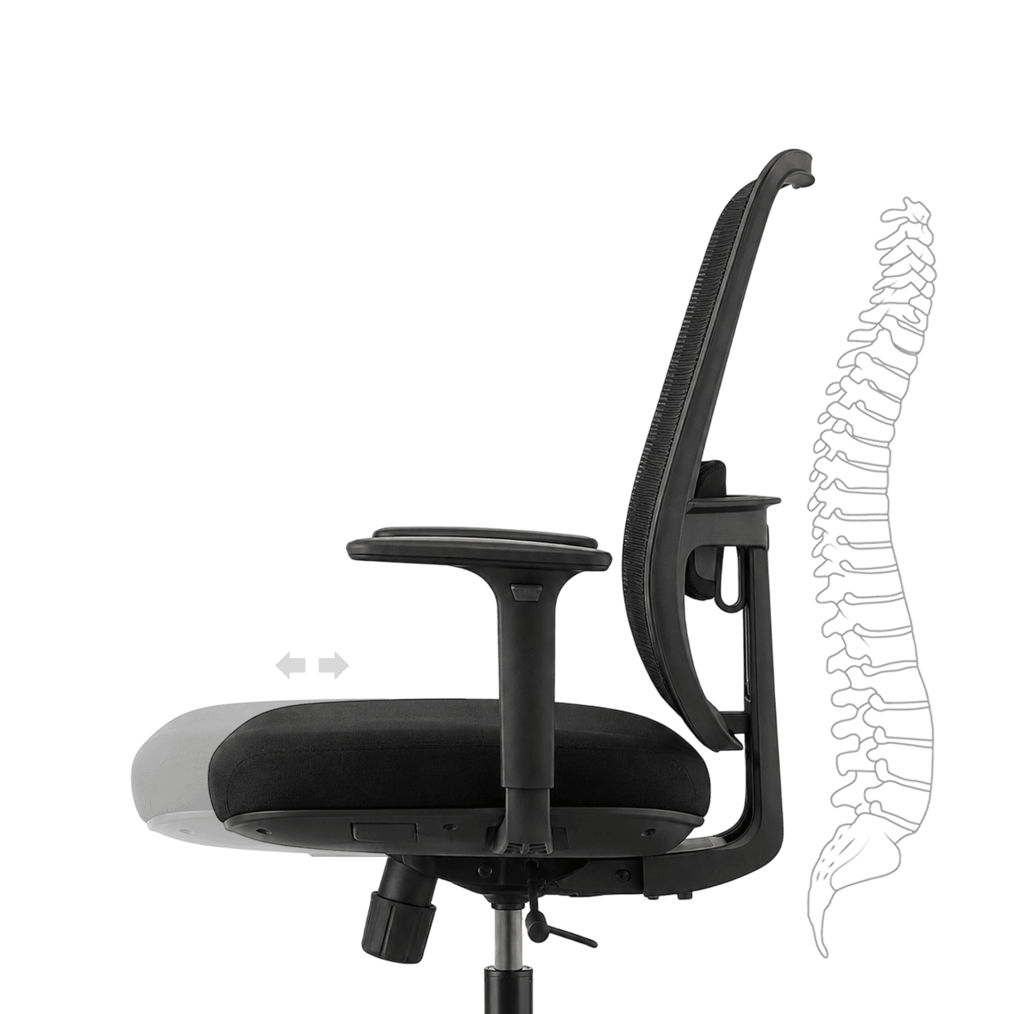 Sliding Seat Adjusts 80mm for Full Thigh Support
